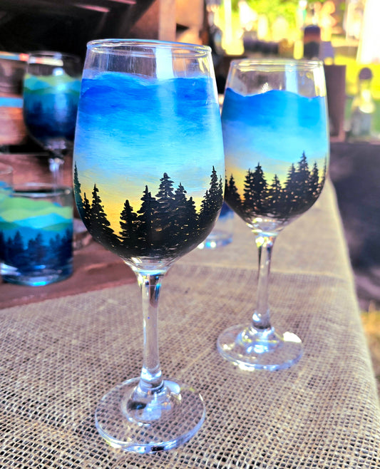 Wine Glass- Skyline Sunset Art