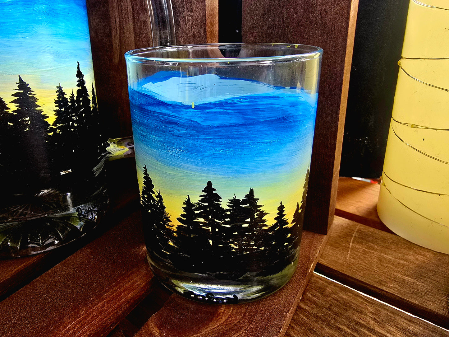 Double Old Fashioned Glass- Skyline Sunset Art