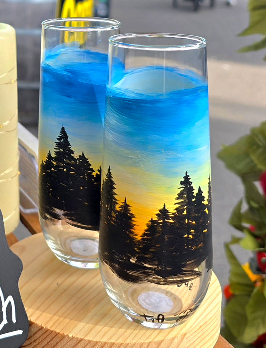 Stemless Flutes- Skyline Sunset Art