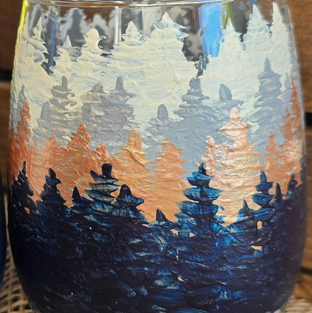 Double Old Fashioned Glass- Forest Trees Art