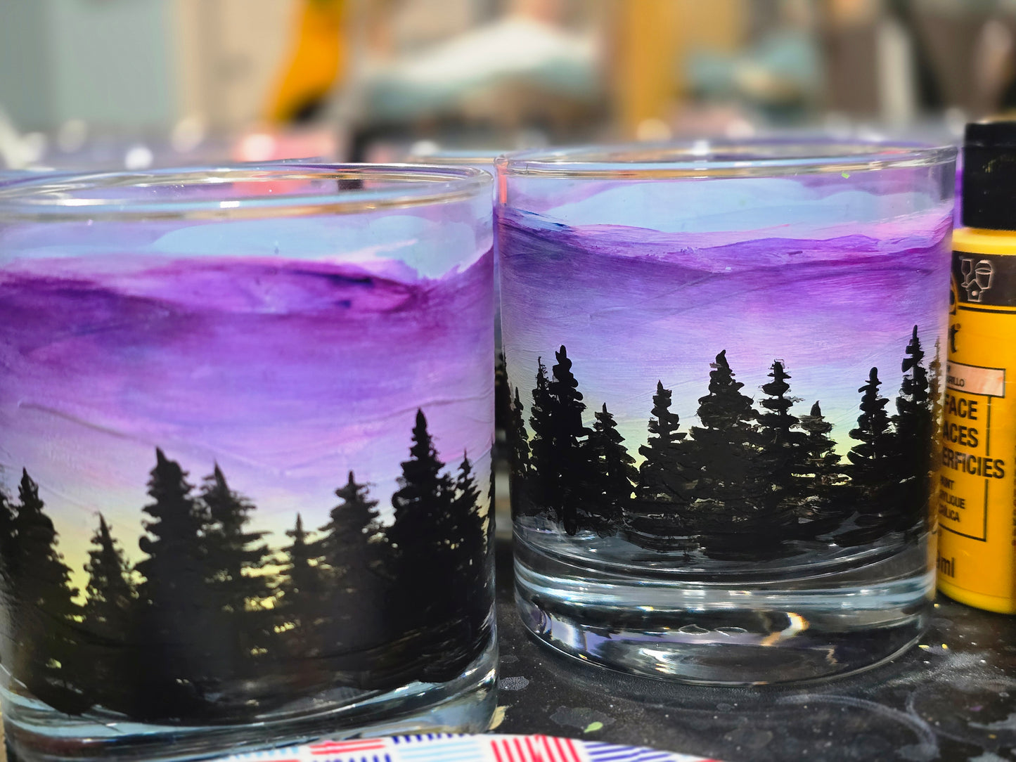 Double Old Fashioned Glass- Skyline Sunset Art