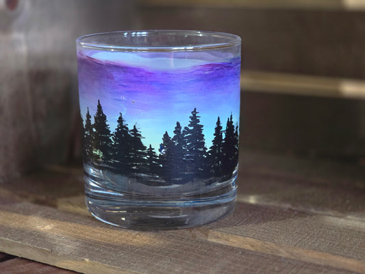 Double Old Fashioned Glass- Skyline Sunset Art