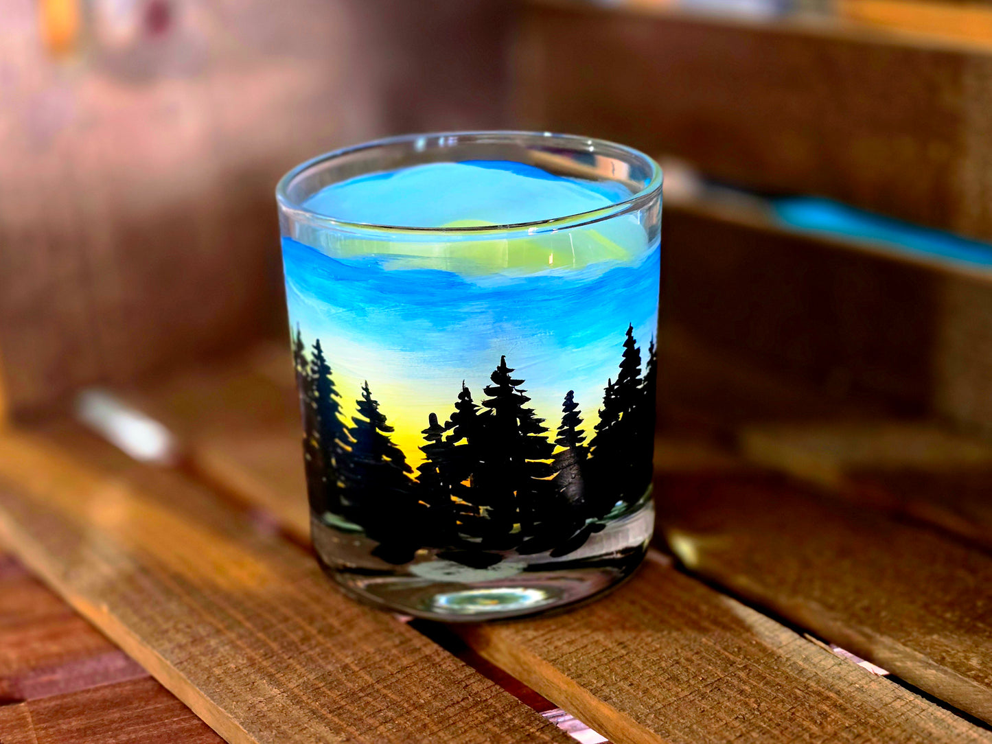 Double Old Fashioned Glass- Skyline Sunset Art