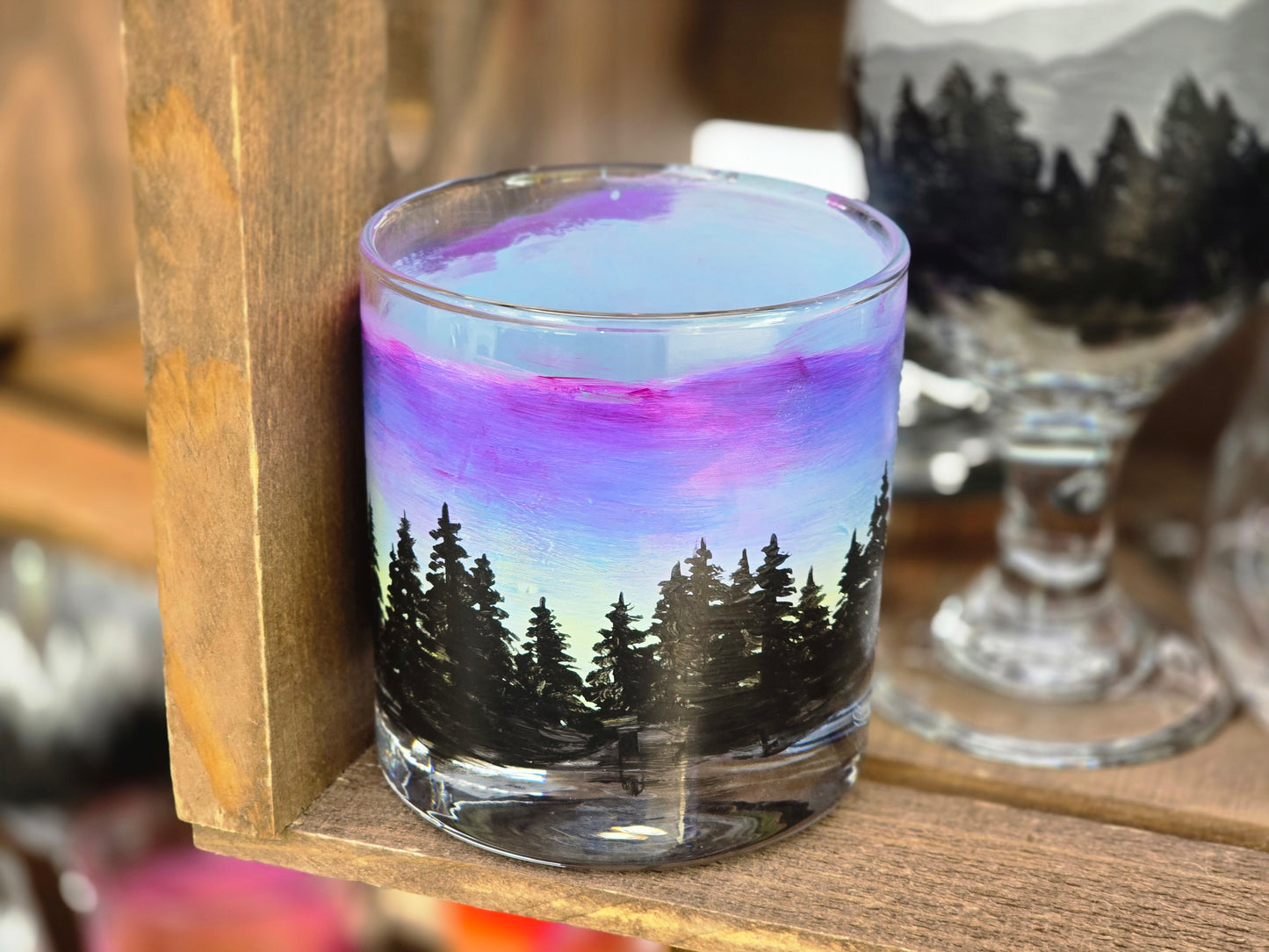 Double Old Fashioned Glass- Skyline Sunset Art
