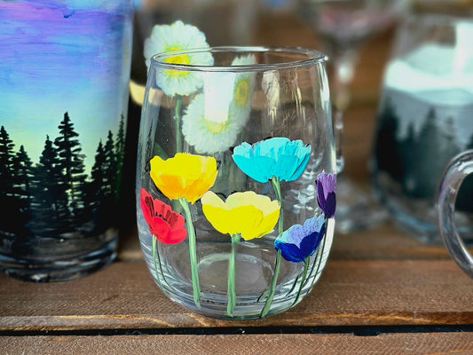 Wine Glass- Poppy Art