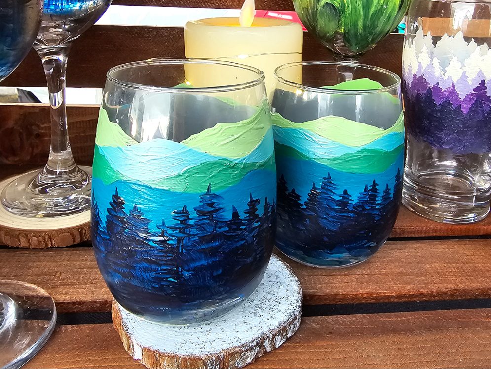 Wine Glass- Mountain Art