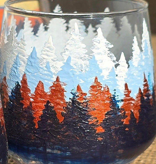 Wine Glass- Forest Trees Art