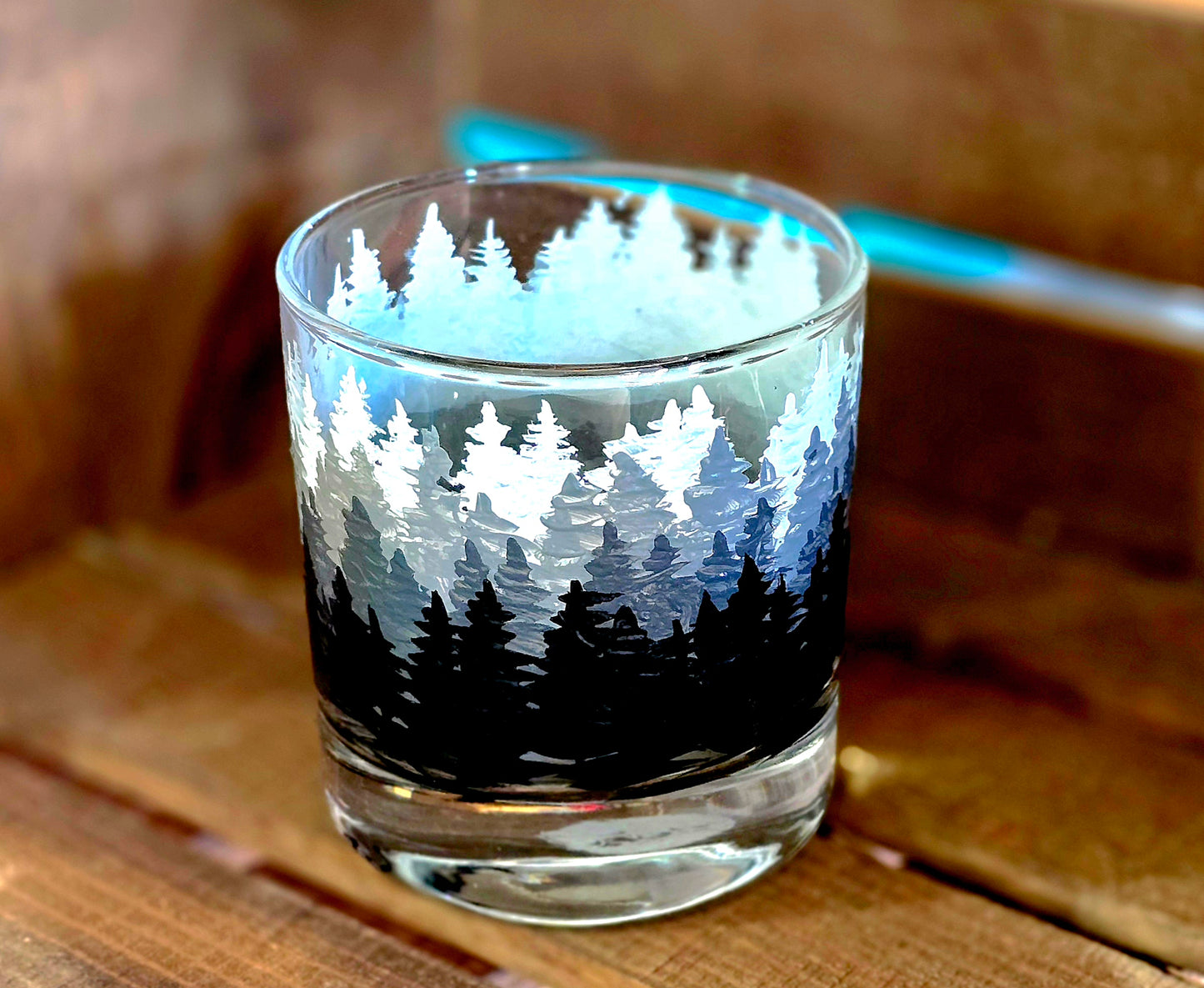 Double Old Fashioned Glass- Forest Trees Art