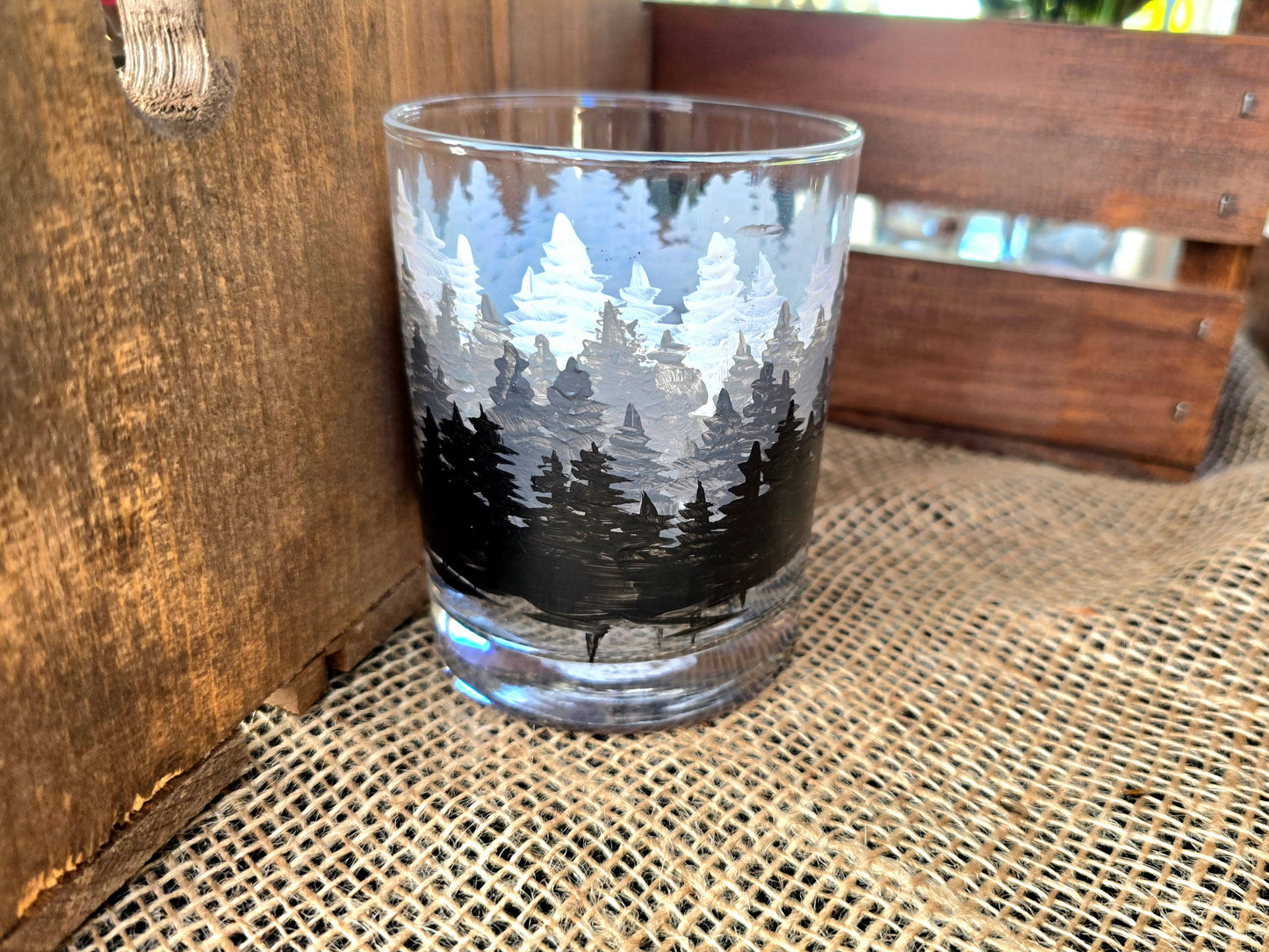 Double Old Fashioned Glass- Forest Trees Art