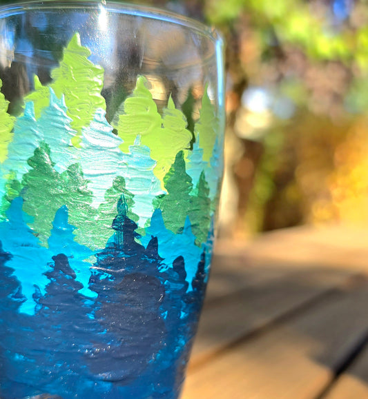 Wine Glass- Forest Trees Art