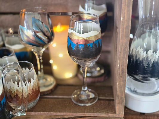Wine Glass- Mountain Art