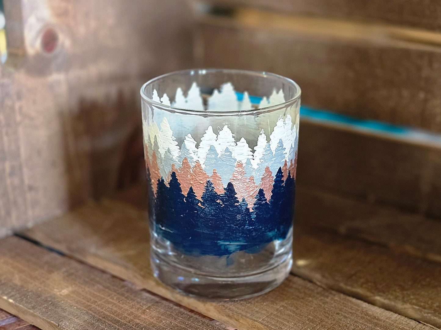 Double Old Fashioned Glass- Forest Trees Art