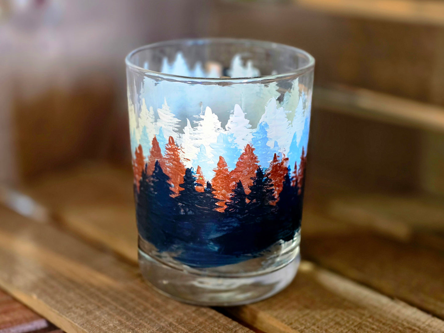 Double Old Fashioned Glass- Forest Trees Art