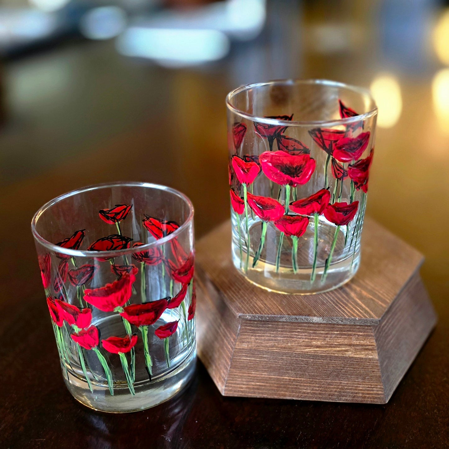 Double Old Fashioned Glass- Poppy Art