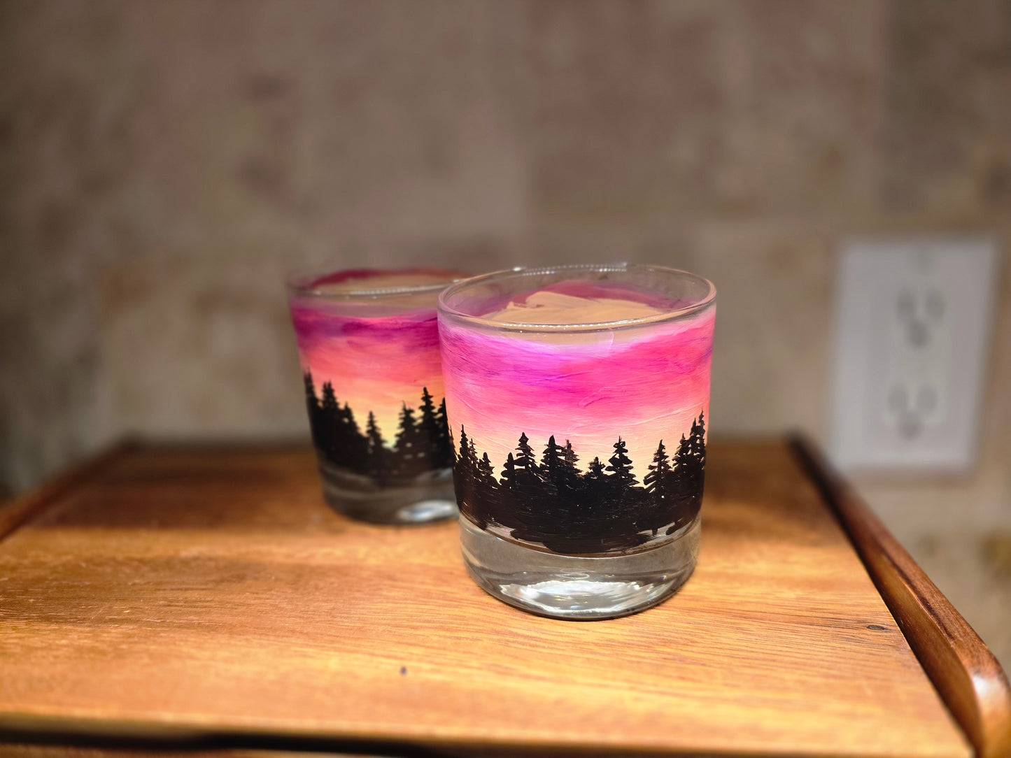Double Old Fashioned Glass- Skyline Sunset Art