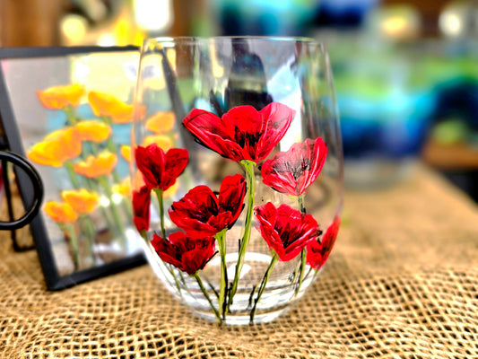 Wine Glass- Poppy Art