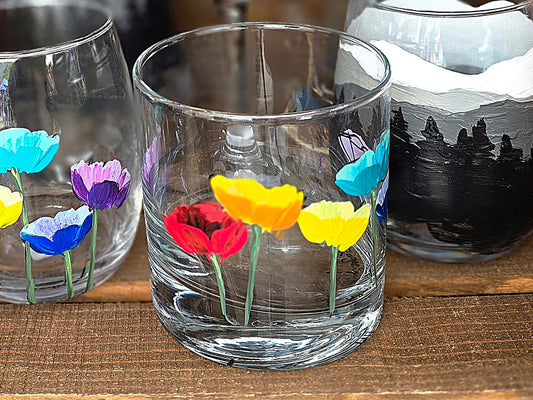 Double Old Fashioned Glass- Poppy Art